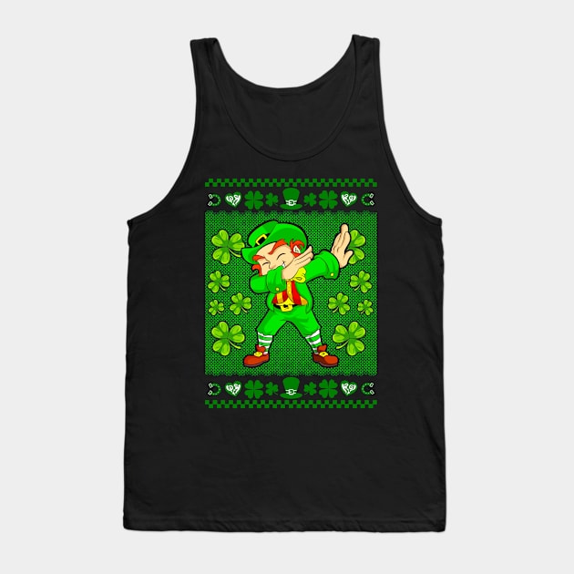 St Patricks Day Ugly Sweater Dabbing Leprechaun Tank Top by E